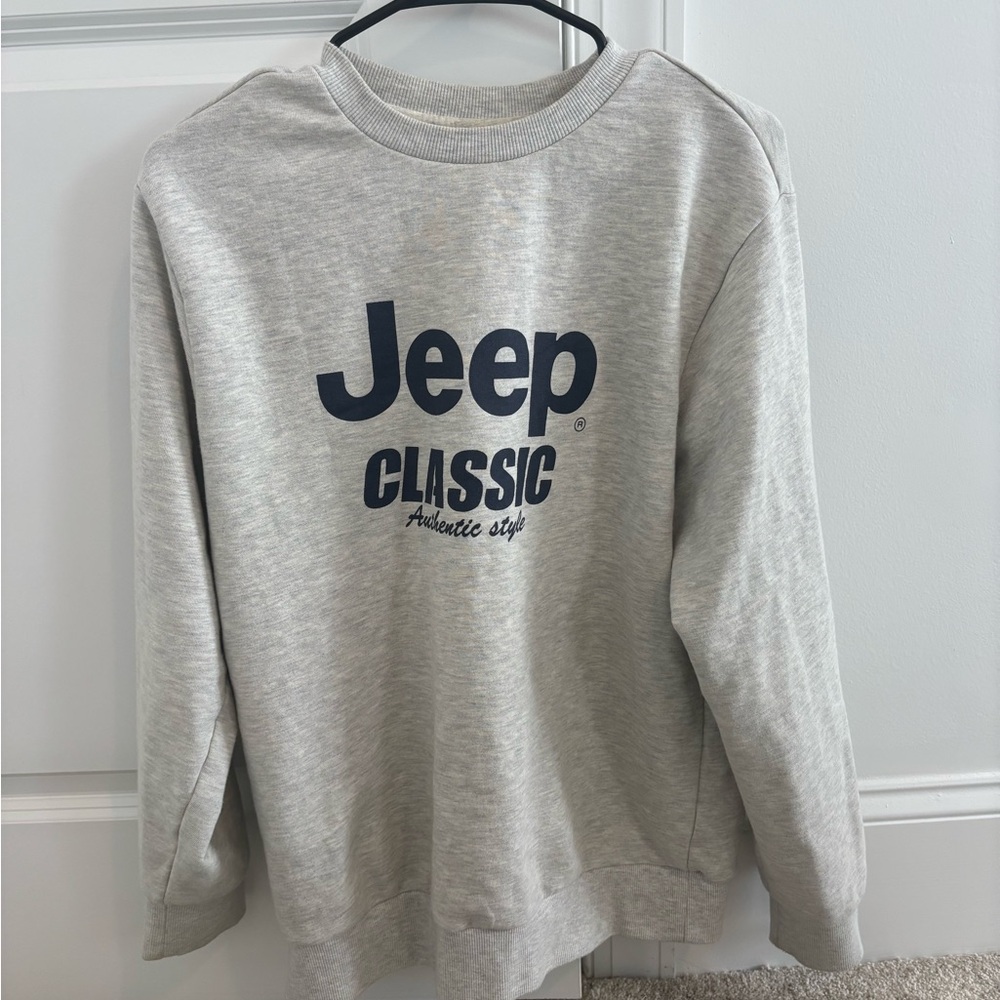 Jeep Gray Crewneck Sweater with Minimalist Design